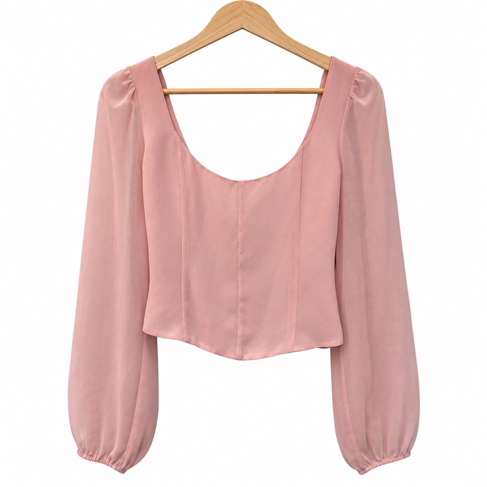 Wilfred Aritzia Crocus Pink Long Sleeve Smocked Back Top Size S Fairycore